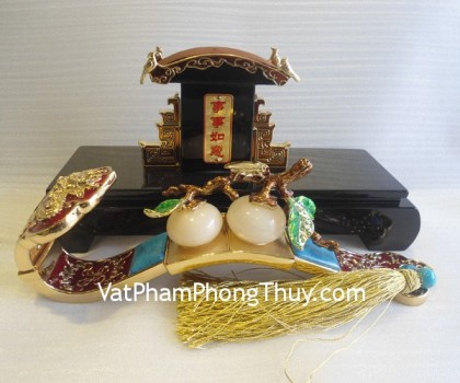 Như ý lưu ly, đế gỗ vuông- Cửu long như ý E241