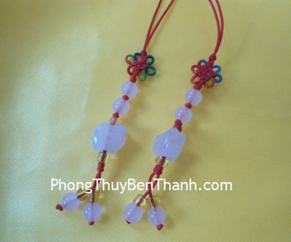Móc đt 1 heo+1 bi thạch anh hồng S335